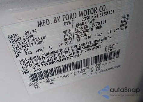 2024 Ford Maverick Lariat z USA, uszkodzony, nr VIN 3FTTW8S9XRRB79781